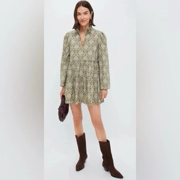 Tuckernuck Hyacinth House NEW Women Olive Floral Renee Ruffle Mini Dress  Small